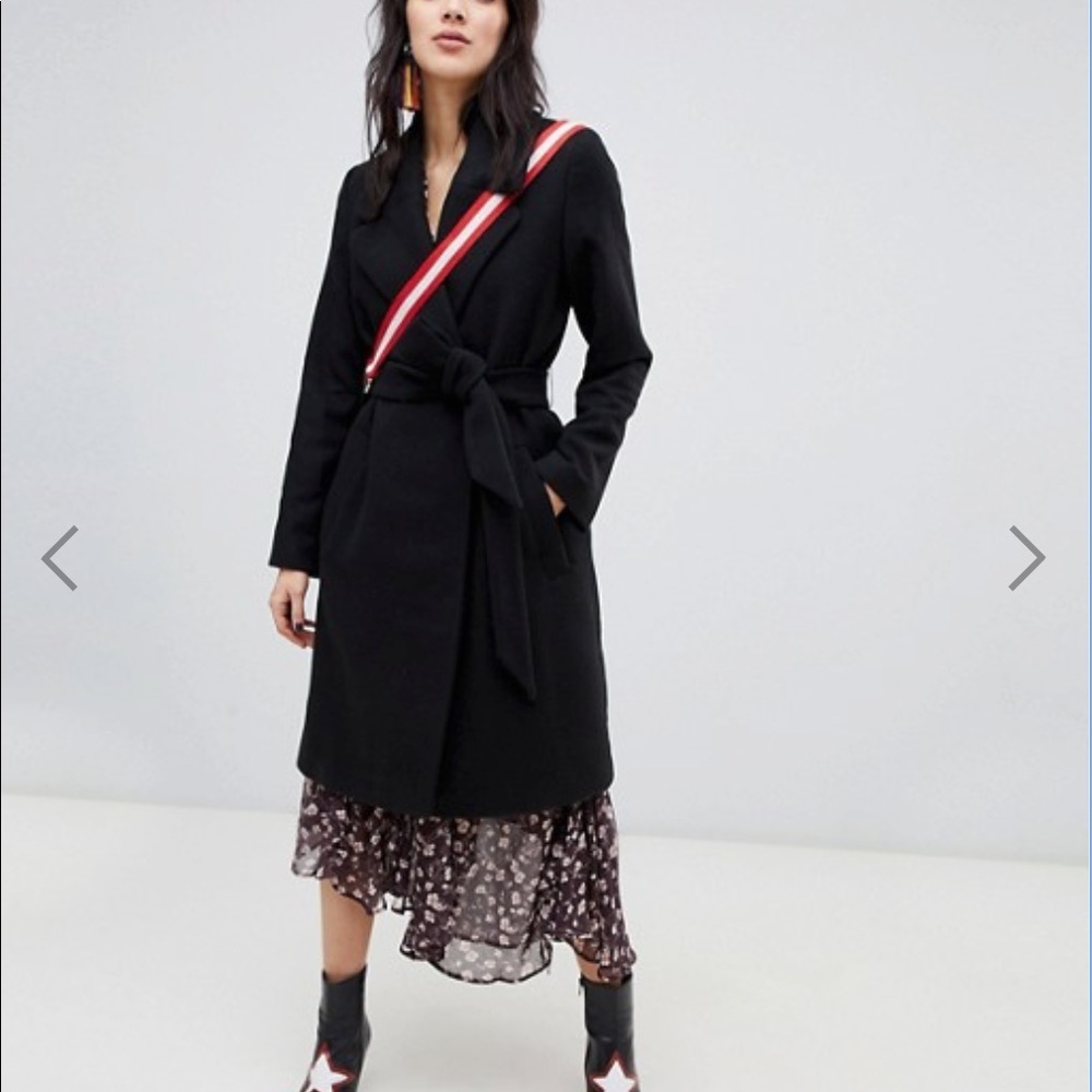 Long Line Stradivarius Wool Tie Waist Coat - Black